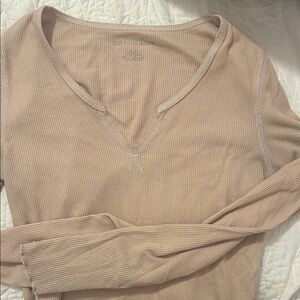 American Eagle Outfitters Ribbed Knit Top in Beige
